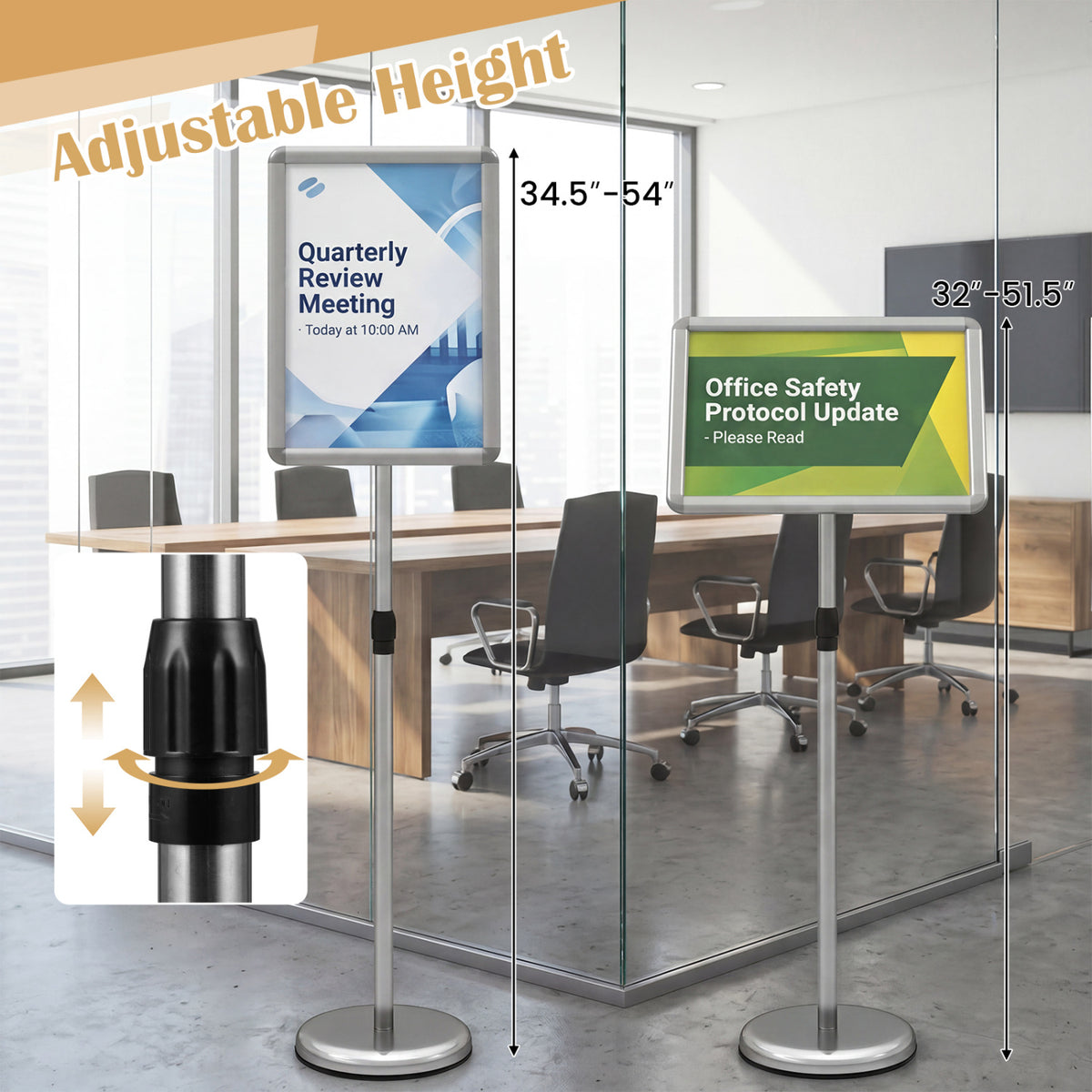 11 x 17 Inch Height Adjustable Sign Holder Stand with Snap-Open Frame-Silver