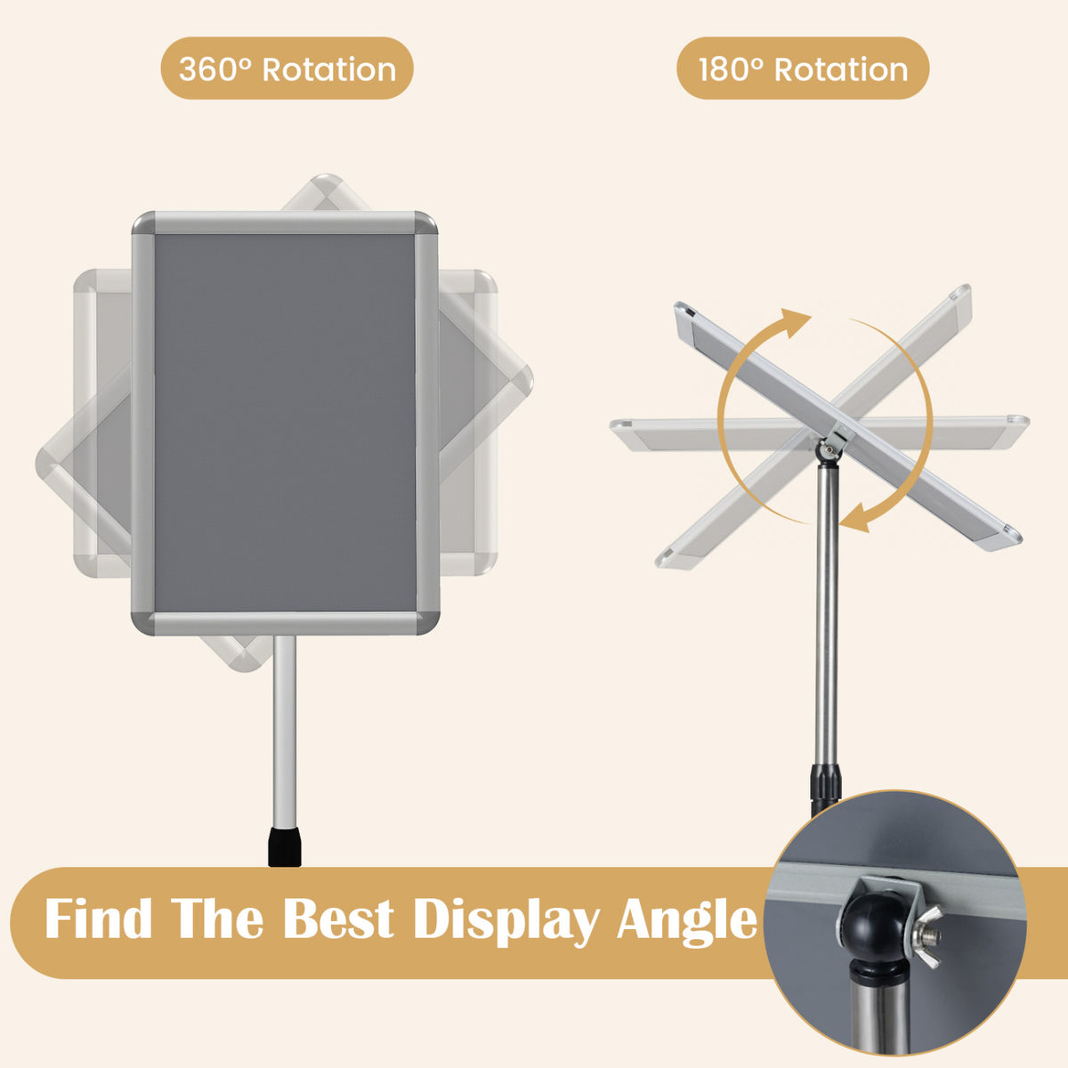 11 x 17 Inch Height Adjustable Sign Holder Stand with Snap-Open Frame-Silver