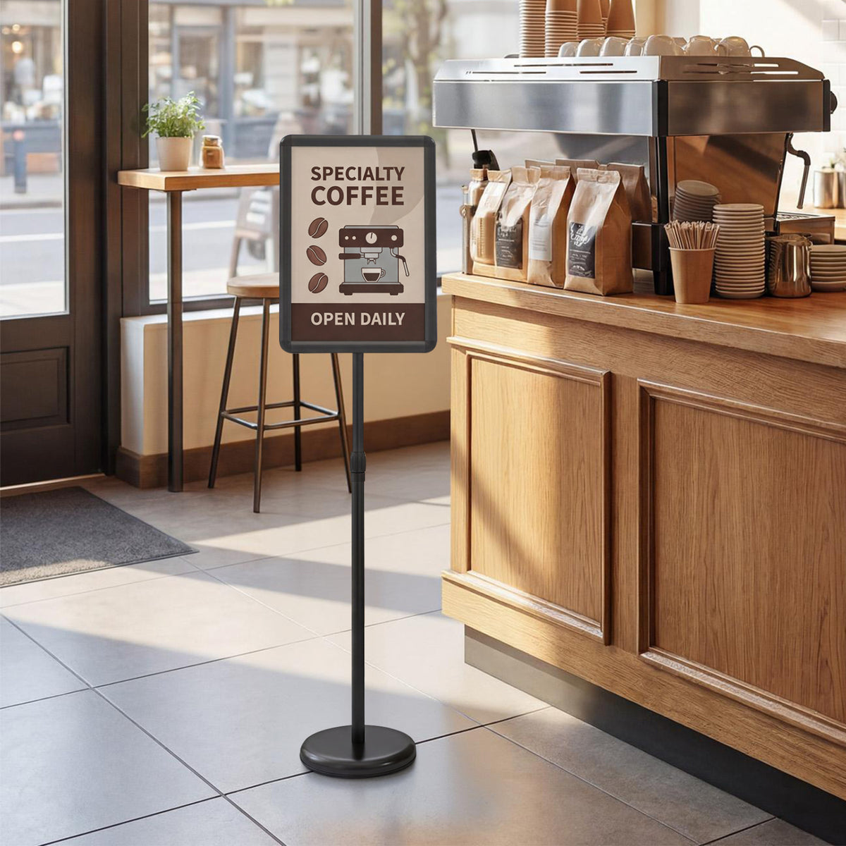 11 x 17 Inch Height Adjustable Sign Holder Stand with Snap-Open Frame-Black