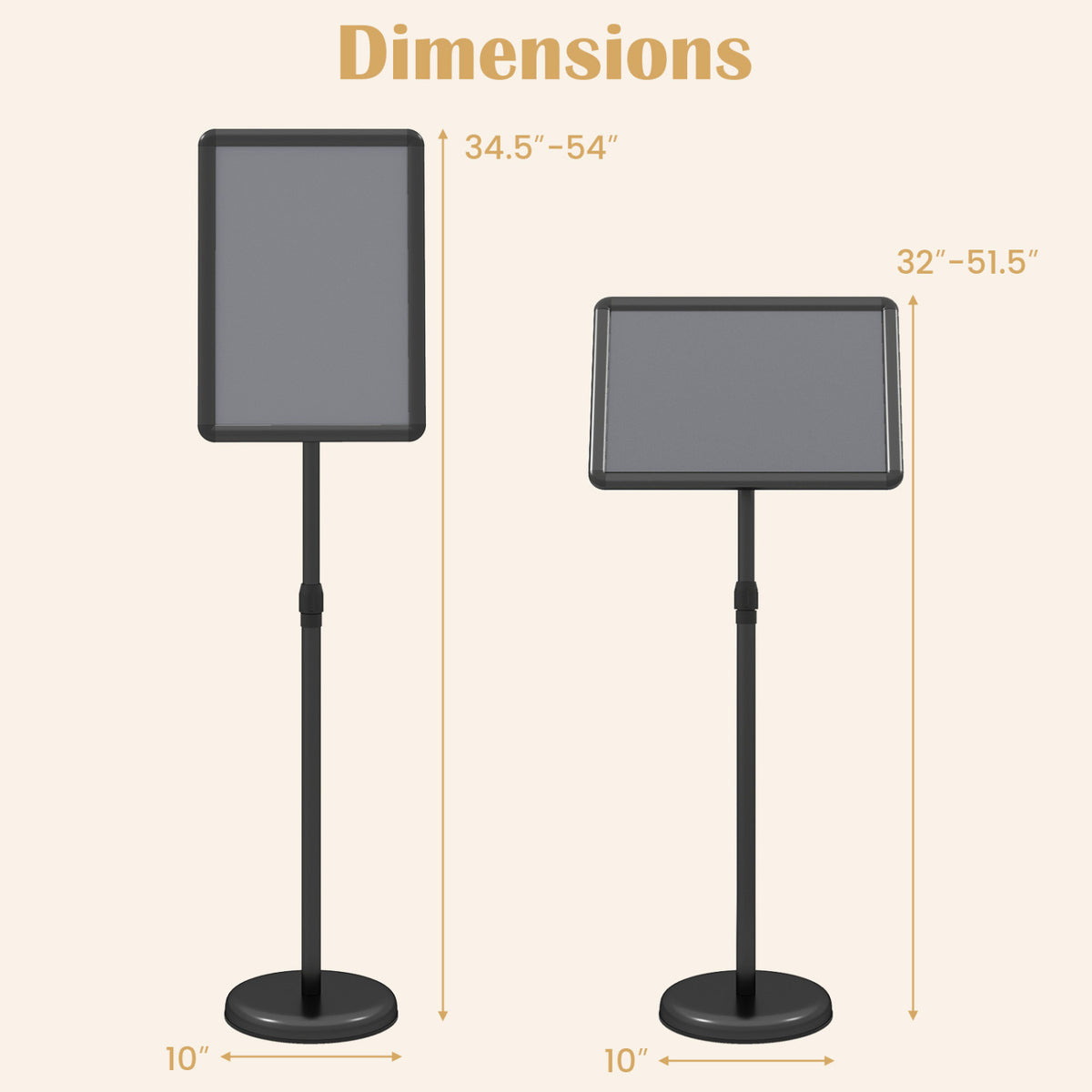 11 x 17 Inch Height Adjustable Sign Holder Stand with Snap-Open Frame-Black
