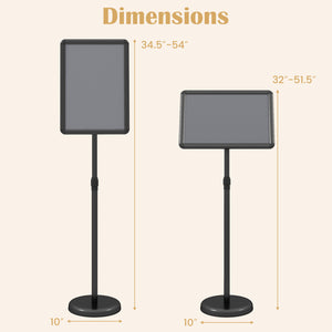 11 x 17 Inch Height Adjustable Sign Holder Stand with Snap-Open Frame-Black