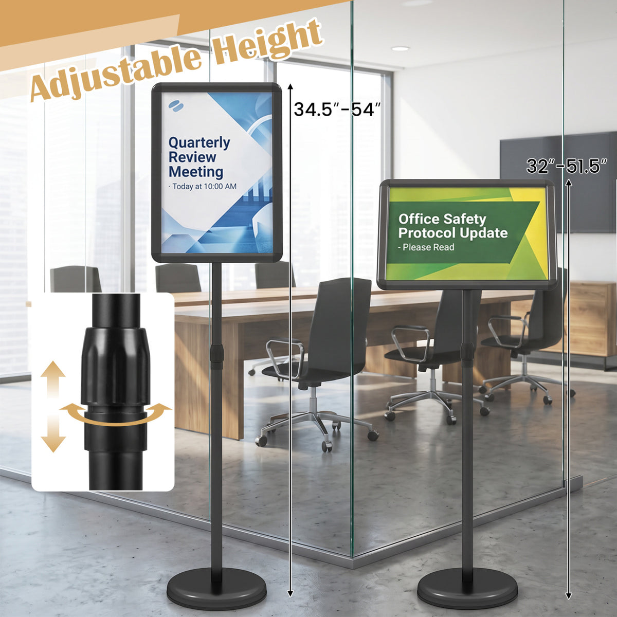 11 x 17 Inch Height Adjustable Sign Holder Stand with Snap-Open Frame-Black