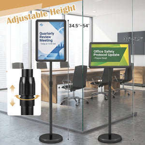 11 x 17 Inch Height Adjustable Sign Holder Stand with Snap-Open Frame-Black