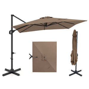 11 x 9 FT Cantilever Patio Umbrella with 360Â° Rotation and Easy Tilt Adjustment-Brown