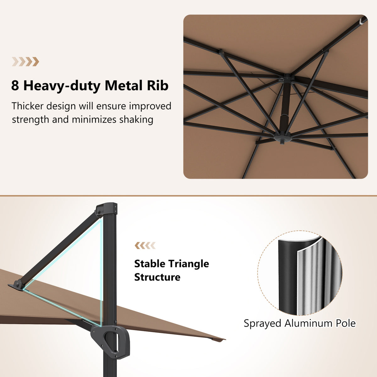11 x 9 FT Cantilever Patio Umbrella with 360Â° Rotation and Easy Tilt Adjustment-Brown