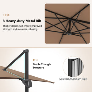 11 x 9 FT Cantilever Patio Umbrella with 360Â° Rotation and Easy Tilt Adjustment-Brown