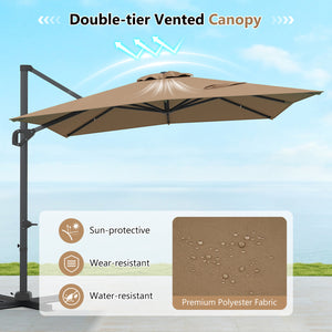 11 x 9 FT Cantilever Patio Umbrella with 360Â° Rotation and Easy Tilt Adjustment-Brown