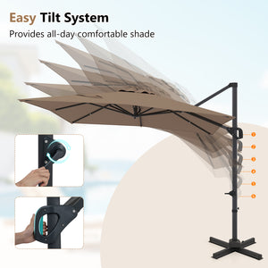 11 x 9 FT Cantilever Patio Umbrella with 360Â° Rotation and Easy Tilt Adjustment-Brown