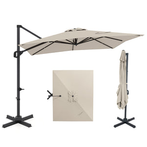11 x 9 FT Cantilever Patio Umbrella with 360Â° Rotation and Easy Tilt Adjustment-Beige