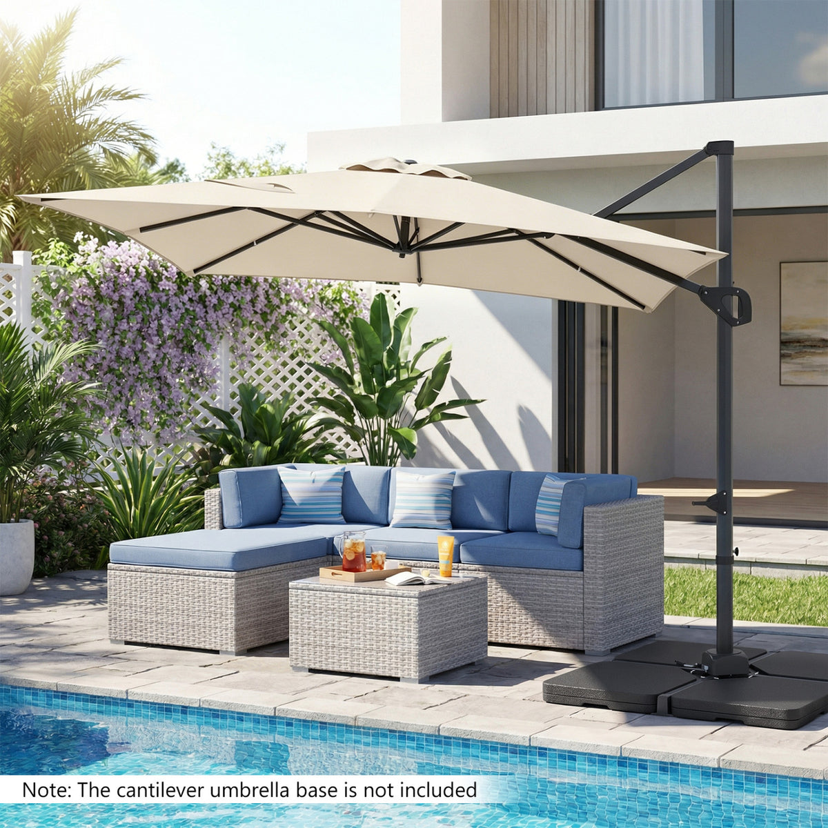 11 x 9 FT Cantilever Patio Umbrella with 360Â° Rotation and Easy Tilt Adjustment-Beige