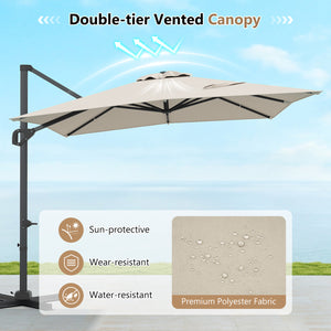 11 x 9 FT Cantilever Patio Umbrella with 360Â° Rotation and Easy Tilt Adjustment-Beige