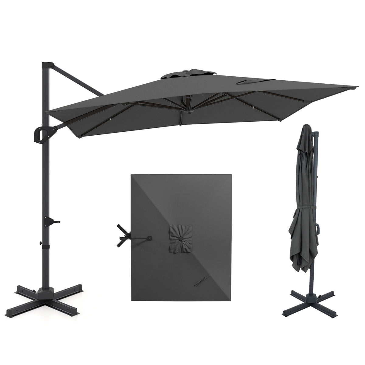 11 x 9 FT Cantilever Patio Umbrella with 360Â° Rotation and Easy Tilt Adjustment-Gray