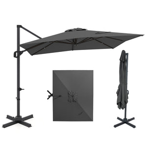 11 x 9 FT Cantilever Patio Umbrella with 360Â° Rotation and Easy Tilt Adjustment-Gray