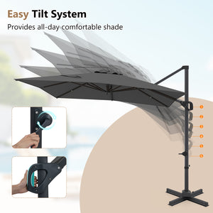 11 x 9 FT Cantilever Patio Umbrella with 360Â° Rotation and Easy Tilt Adjustment-Gray