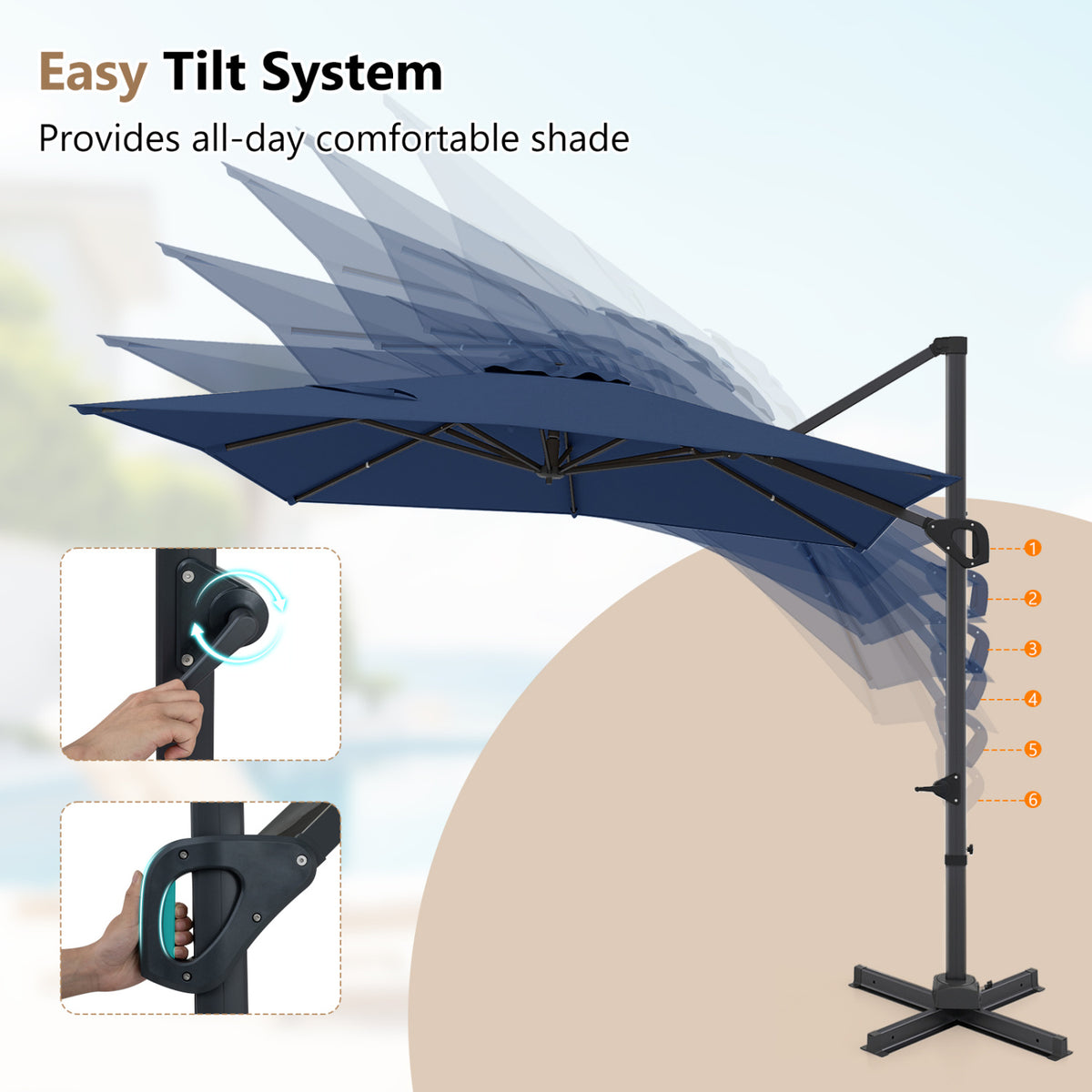 11 x 9 FT Cantilever Patio Umbrella with 360Â° Rotation and Easy Tilt Adjustment-Navy