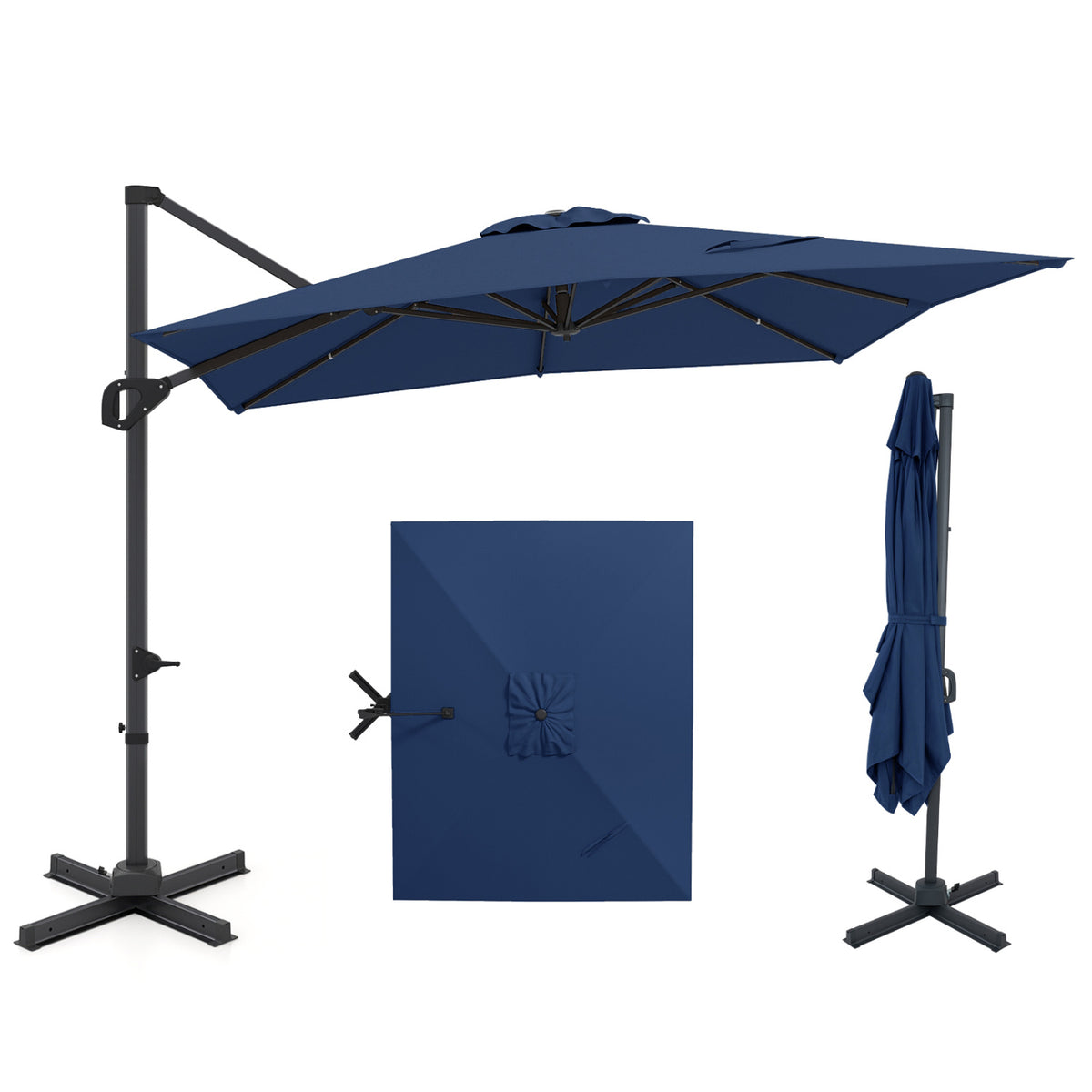 11 x 9 FT Cantilever Patio Umbrella with 360Â° Rotation and Easy Tilt Adjustment-Navy