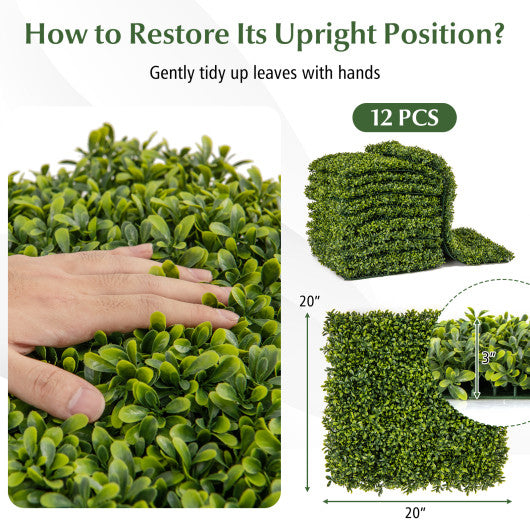 12-Pieces 20 Inch x 20 Inch Artificial Hedge Boxwood Panels