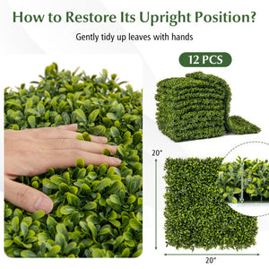 12-Pieces 20 Inch x 20 Inch Artificial Hedge Boxwood Panels