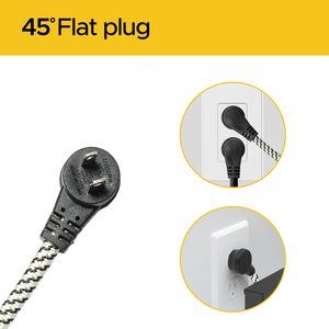 2-Pack 12ft Flat Extension Cord with Safety Covers, Braided Long Extension Cord with Flat Plug, 3-Outlet Power Strip, 16AWG, 1625W, ETL Listed