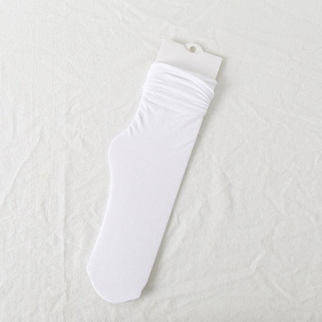 1/2 Pairs Girls Thin Socks Pack Harajuku Cute Long Frilly Socks Casual Soft Nylon High Elastic Solid White Purple Solid Color Stylish Casual Socks For Men And Women