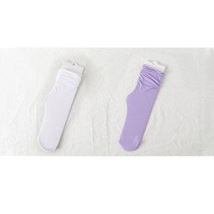 1/2 Pairs Girls Thin Socks Pack Harajuku Cute Long Frilly Socks Casual Soft Nylon High Elastic Solid White Purple Solid Color Stylish Casual Socks For Men And Women