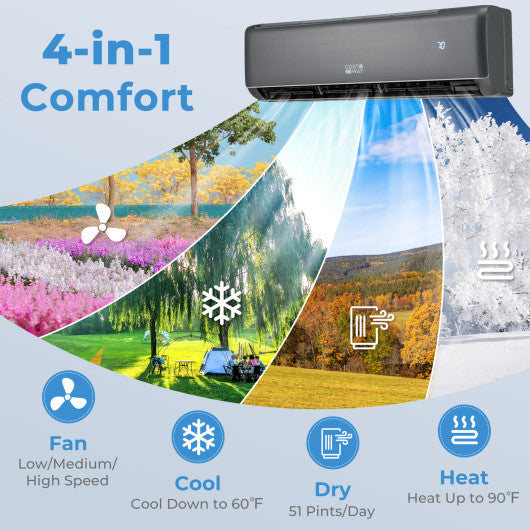 Energy Star Certified 12000 BTU 21 SEER2 208-230V Mini Split Air Conditioner and Heater Gray