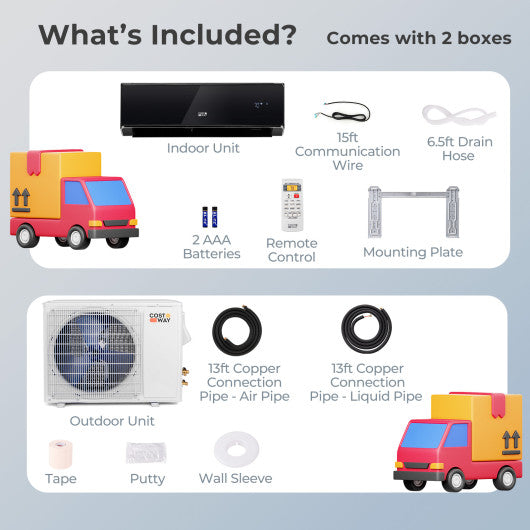 12000 BTU 22 SEER2 208-230V Wifi Enabled Mini Split Air Conditioner and Heater Black