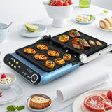 1200W Panini Press Grill with LED Display and 7 Grilling Modes-Blue