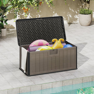 100 Gallon Large Deck Box with Lockable Lid for Patio-Black and Brown