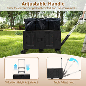 Large Foldable Utility Cart with 2-Tier Storage Crates and Telescoping Handle-Black