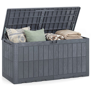 120 Gal Outdoor Deck Box with Lid and Handles for Garden Tools-Grey