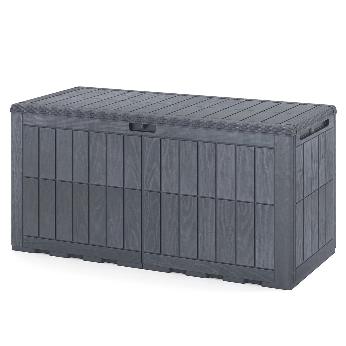 120 Gal Outdoor Deck Box with Lid and Handles for Garden Tools-Grey