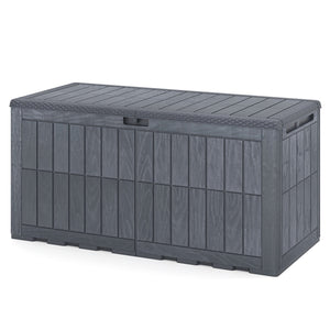 120 Gal Outdoor Deck Box with Lid and Handles for Garden Tools-Grey