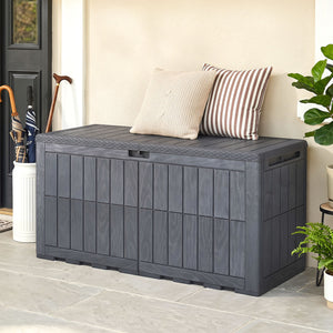 120 Gal Outdoor Deck Box with Lid and Handles for Garden Tools-Grey