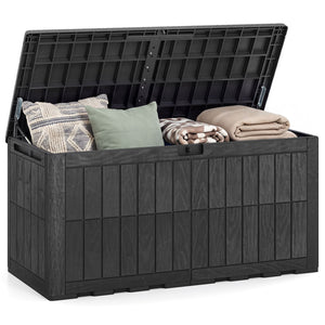 120 Gal Outdoor Deck Box with Lid and Handles for Garden Tools-Black
