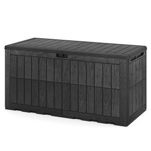 120 Gal Outdoor Deck Box with Lid and Handles for Garden Tools-Black