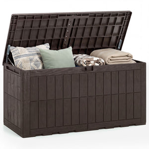 120 Gal Outdoor Deck Box with Lid and Handles for Garden Tools-Brown
