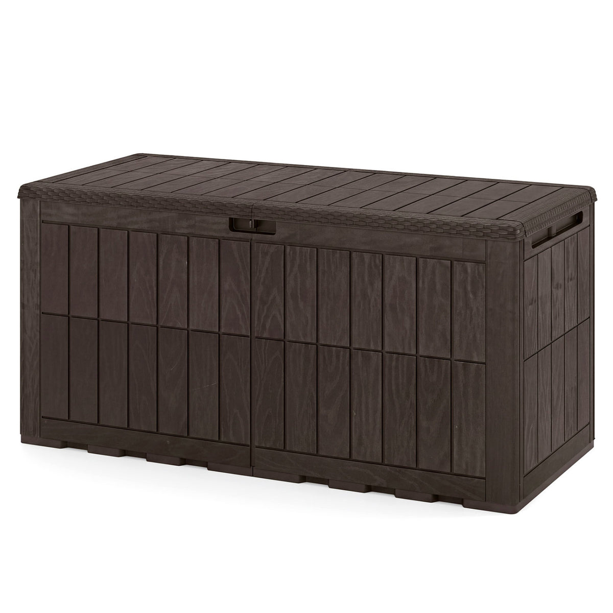 120 Gal Outdoor Deck Box with Lid and Handles for Garden Tools-Brown