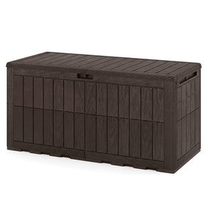 120 Gal Outdoor Deck Box with Lid and Handles for Garden Tools-Brown