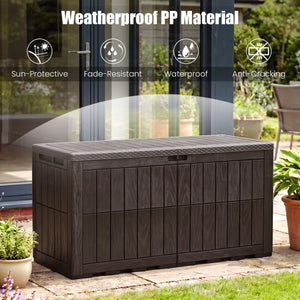 120 Gal Outdoor Deck Box with Lid and Handles for Garden Tools-Brown