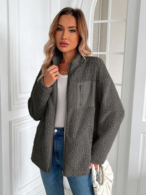 Winter Warm Zip Up Long Sleeve Jacket Fuzzy Cozy & Stylish Jacket Cold-Weather Essential Outdoor Jacket