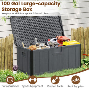 100 Gallon Large Deck Box with Lockable Lid for Patio-Gray