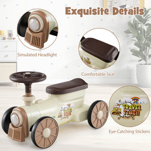 Ride on Toy with Steering Wheel and Train Whistle Sound Button-Beige