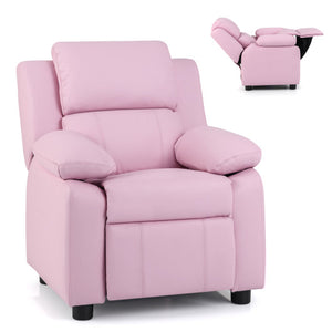 Kids Deluxe Headrest Recliner Sofa Chair with Storage Arms-Pink