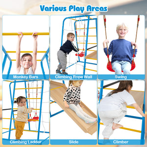 6-in-1 Indoor Jungle Gym with Slide for Boys and Girls 3+ Years Old-Blue