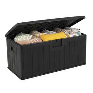 100 Gallon Large Deck Box with Lockable Lid for Patio-Black