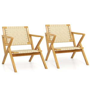 Outdoor and Indoor Teak Wood Patio Chair wuth Webbing Seat and Backrest-Natural