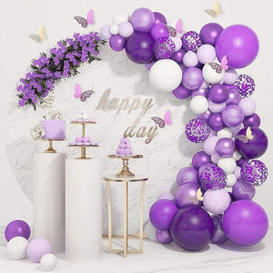 124 Pcs Garland Arch Kit White Purple Latex Metallic Balloons With Paper Butterfly For Women Birthday Baby Shower Wedding Party Decorations