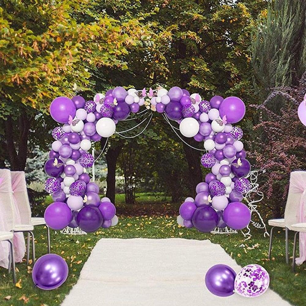 124 Pcs Garland Arch Kit White Purple Latex Metallic Balloons With Paper Butterfly For Women Birthday Baby Shower Wedding Party Decorations