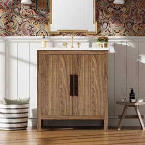 Bathroom Vanity With Single Sink, Combination Under Counter Sink, Bathroom Storage Cabinet With Soft Closing Door, Multi-Function Storage, Solid Wood Frame - Light Brown by Couch.com